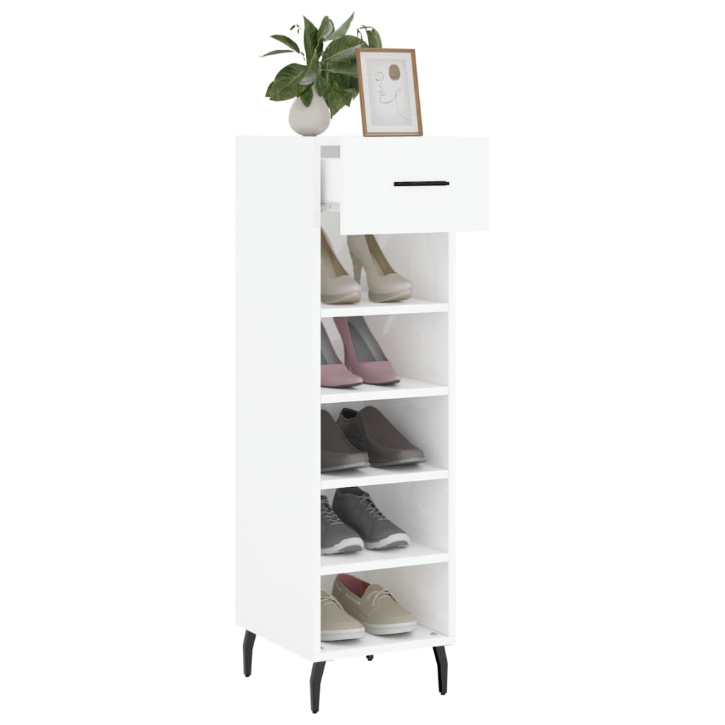 Shoe cabinet Glossy white 30x35x105 cm Engineered wood