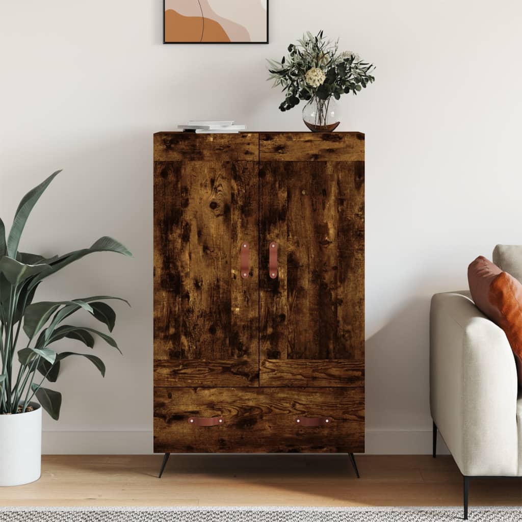 Buffet haut chêne fumé 69,5x31x115 cm bois d'ingénierie