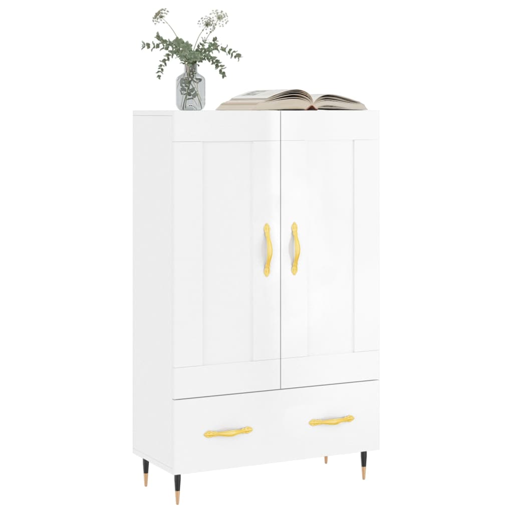 Buffet haut blanc brillant 69,5x31x115 cm bois d'ingénierie