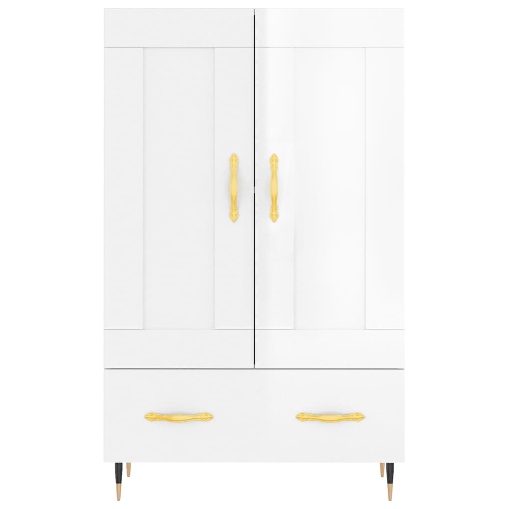 Buffet haut blanc brillant 69,5x31x115 cm bois d'ingénierie