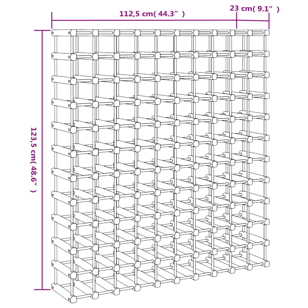 Casier à vin pour 120 bouteilles 112,5x23x123,5 cm pin massif