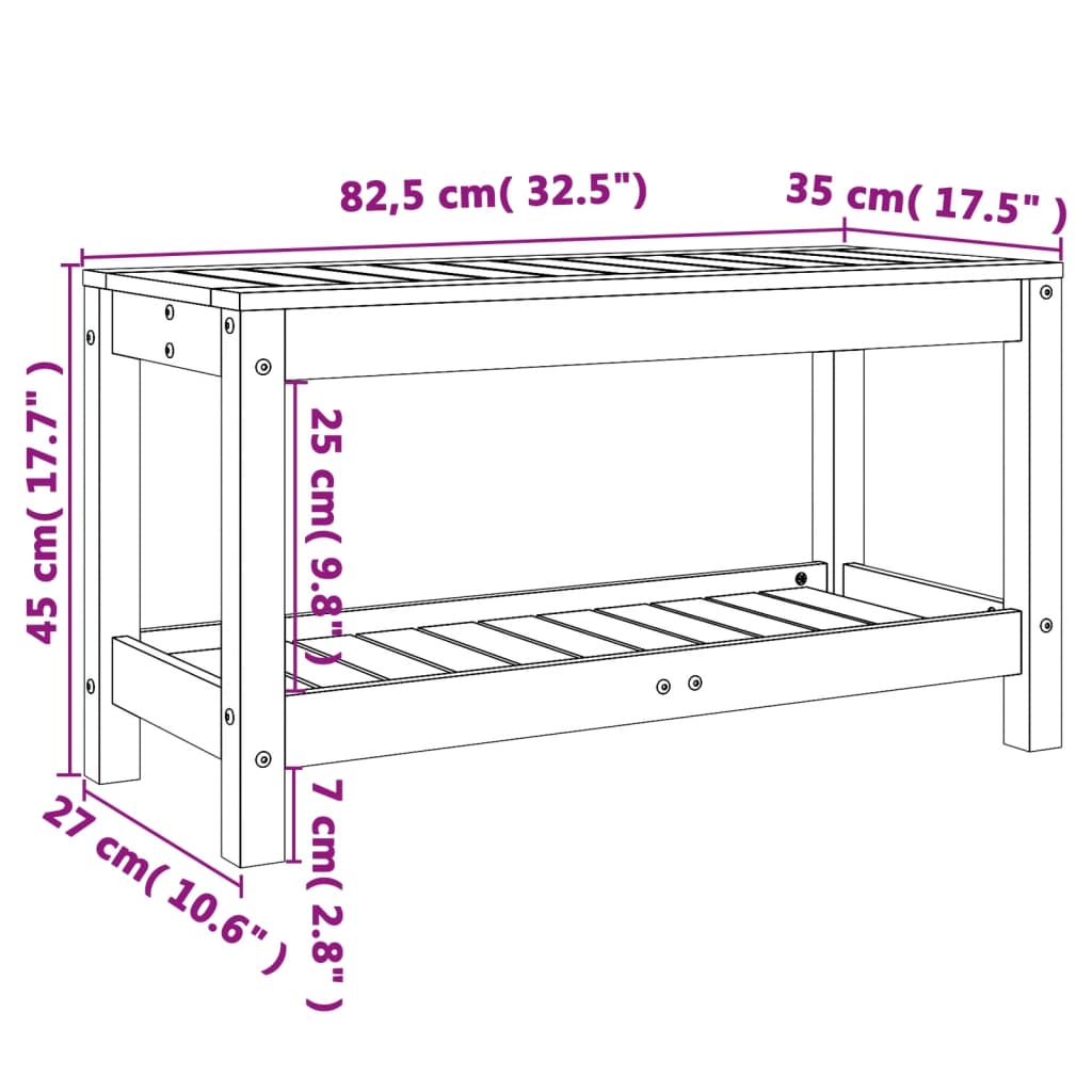 Banc de jardin noir 82,5x35x45 cm bois massif de pin