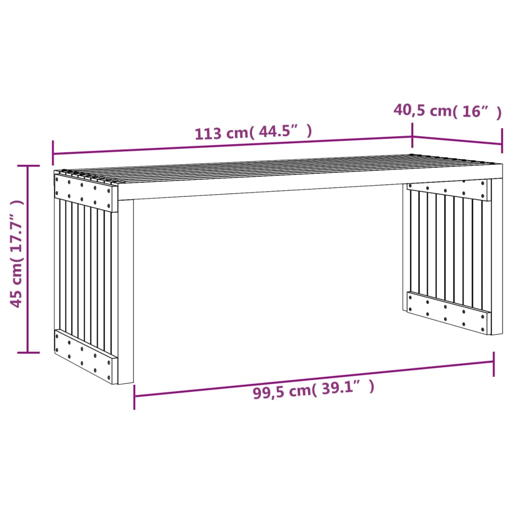 Banc de jardin extensible noir 212,5x40,5x45 cm bois massif pin