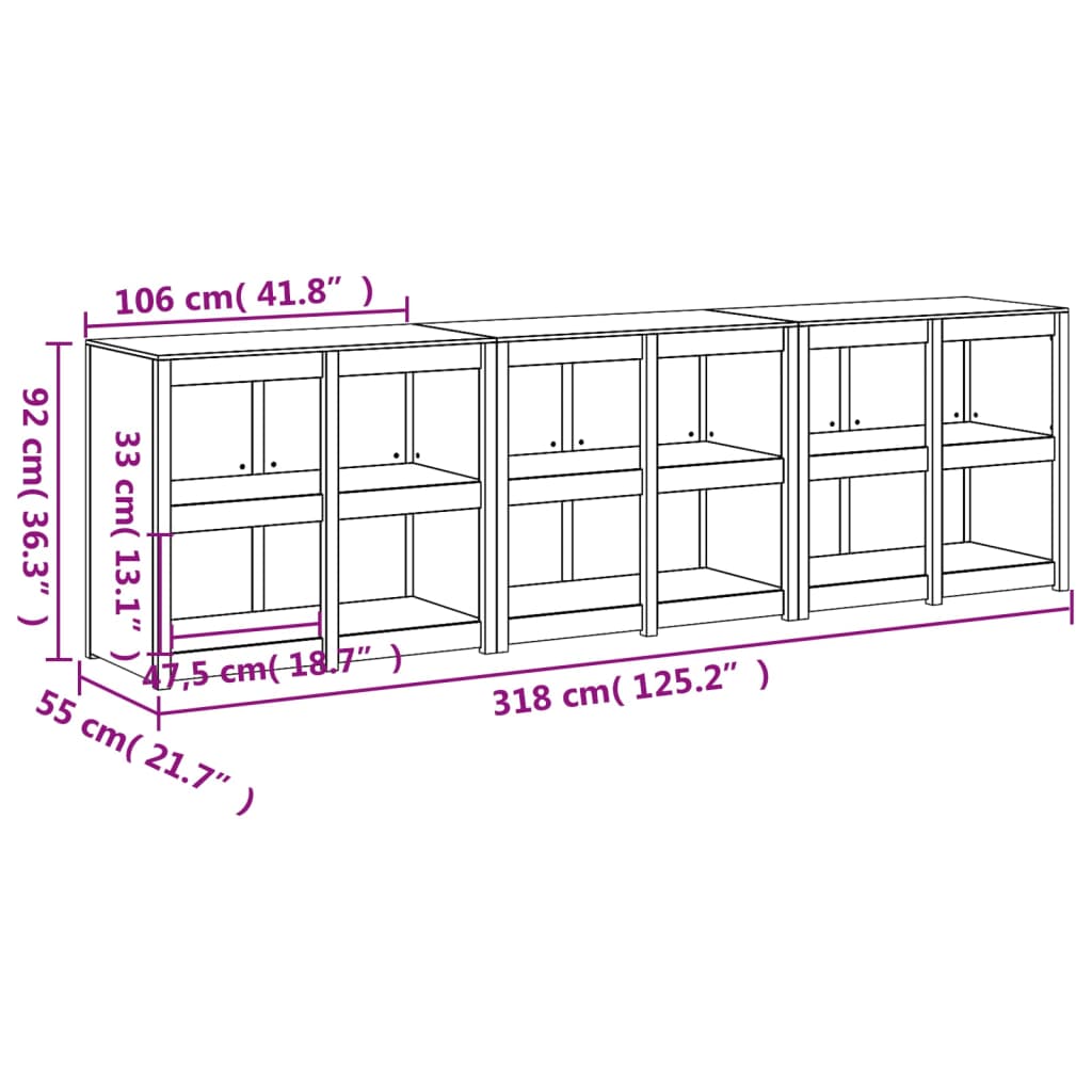 Armoires de cuisine d'extérieur 3 pcs bois de pin massif