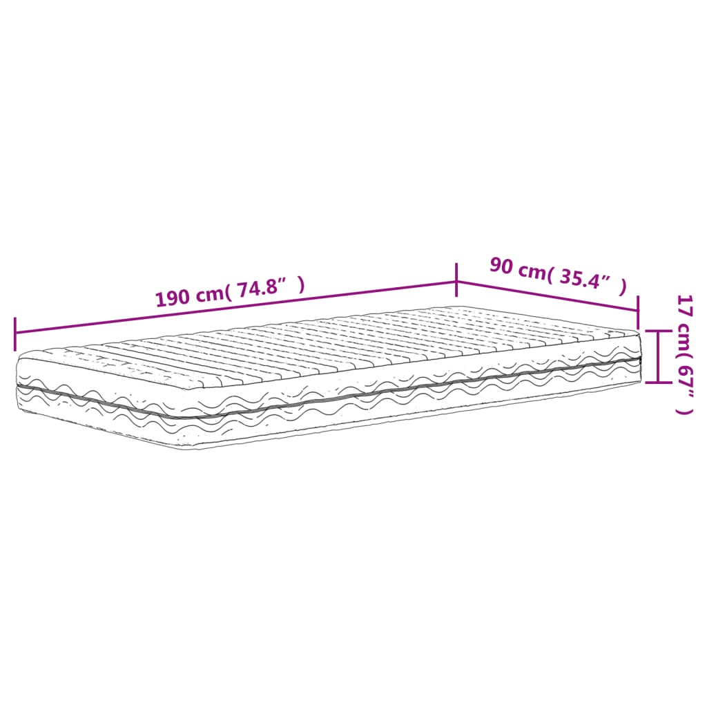 Matelas en mousse blanc 90x190 cm dureté H2 H3