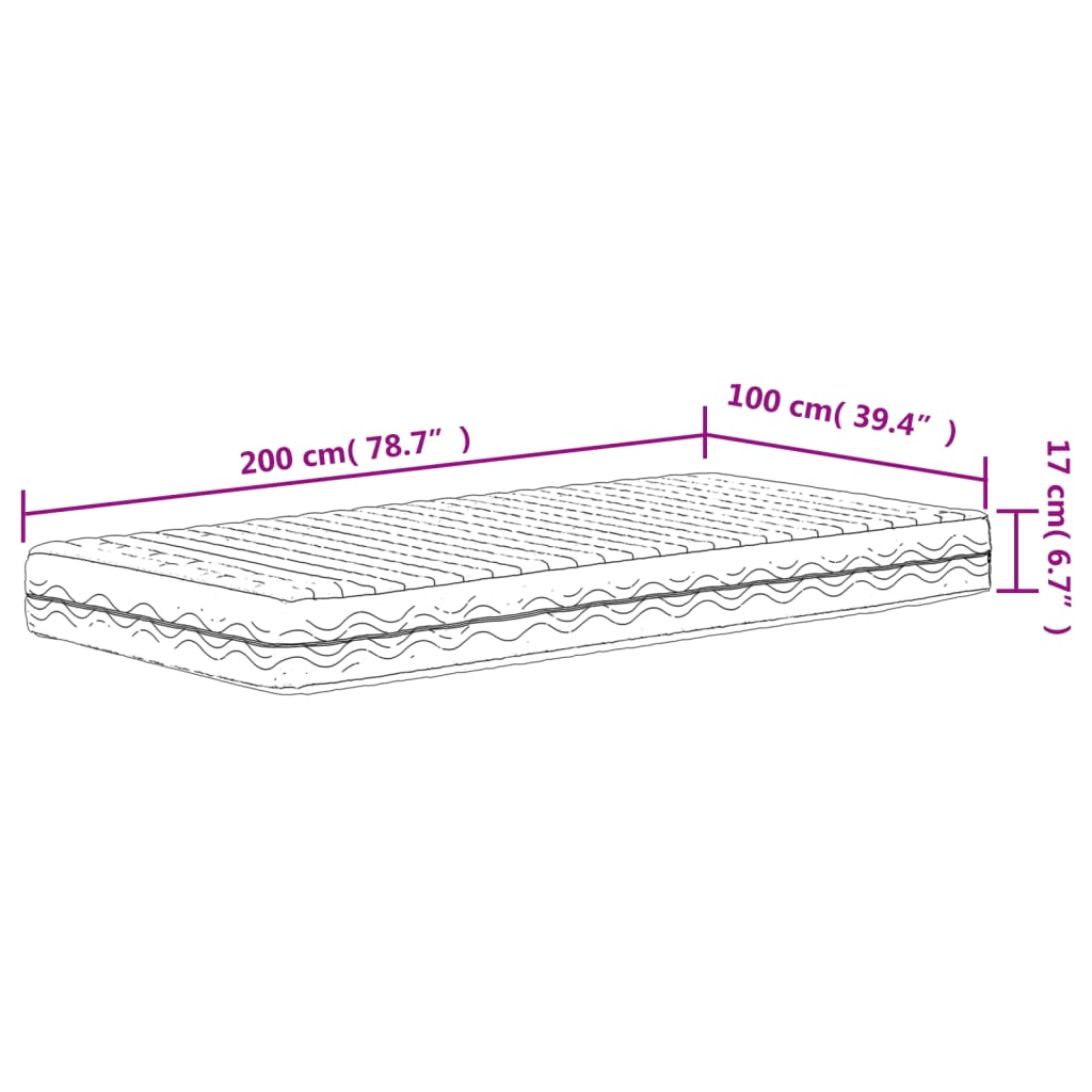 White foam mattress 100x200 cm hardness H2 H3