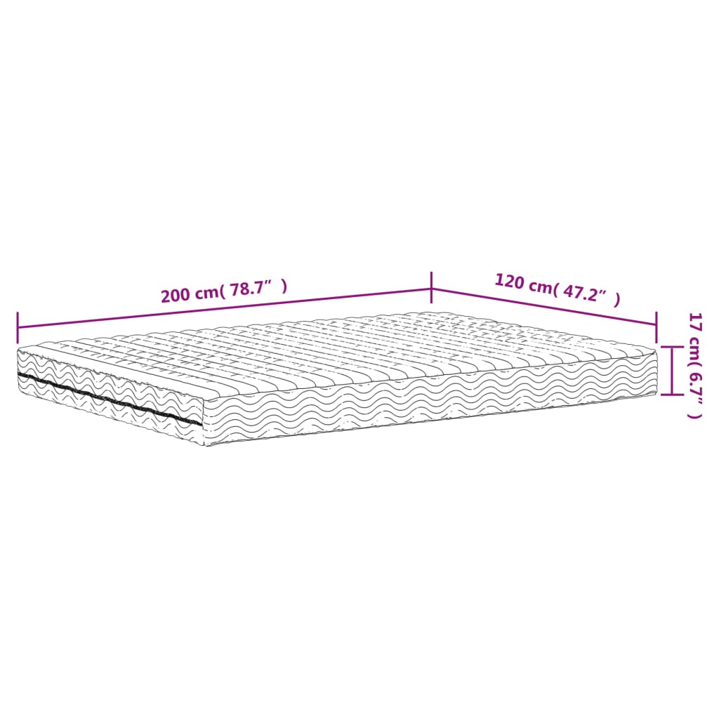 White foam mattress 120x200 cm hardness H2 H3