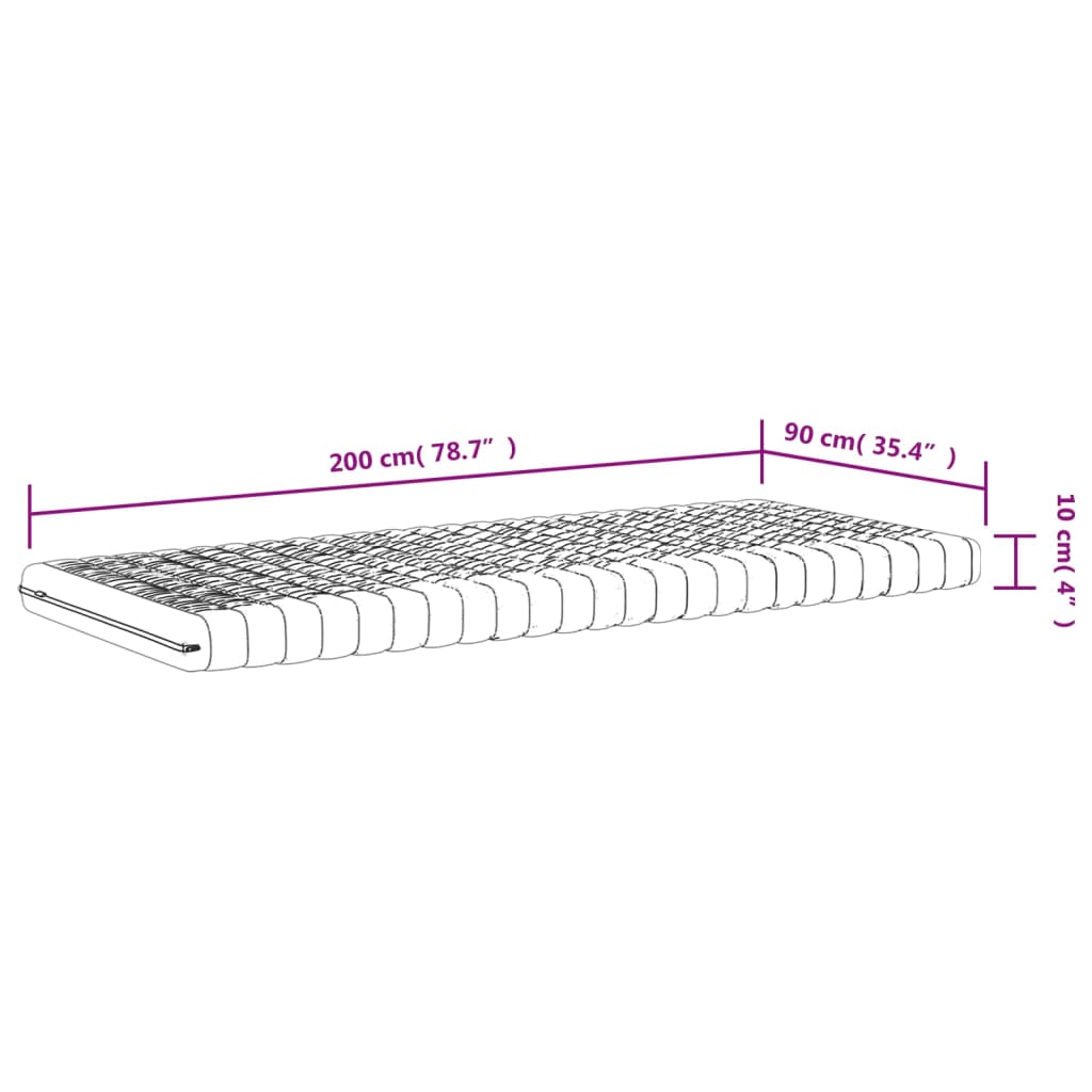 White foam mattress 90x200 cm 7 zones hardness 20 ILD