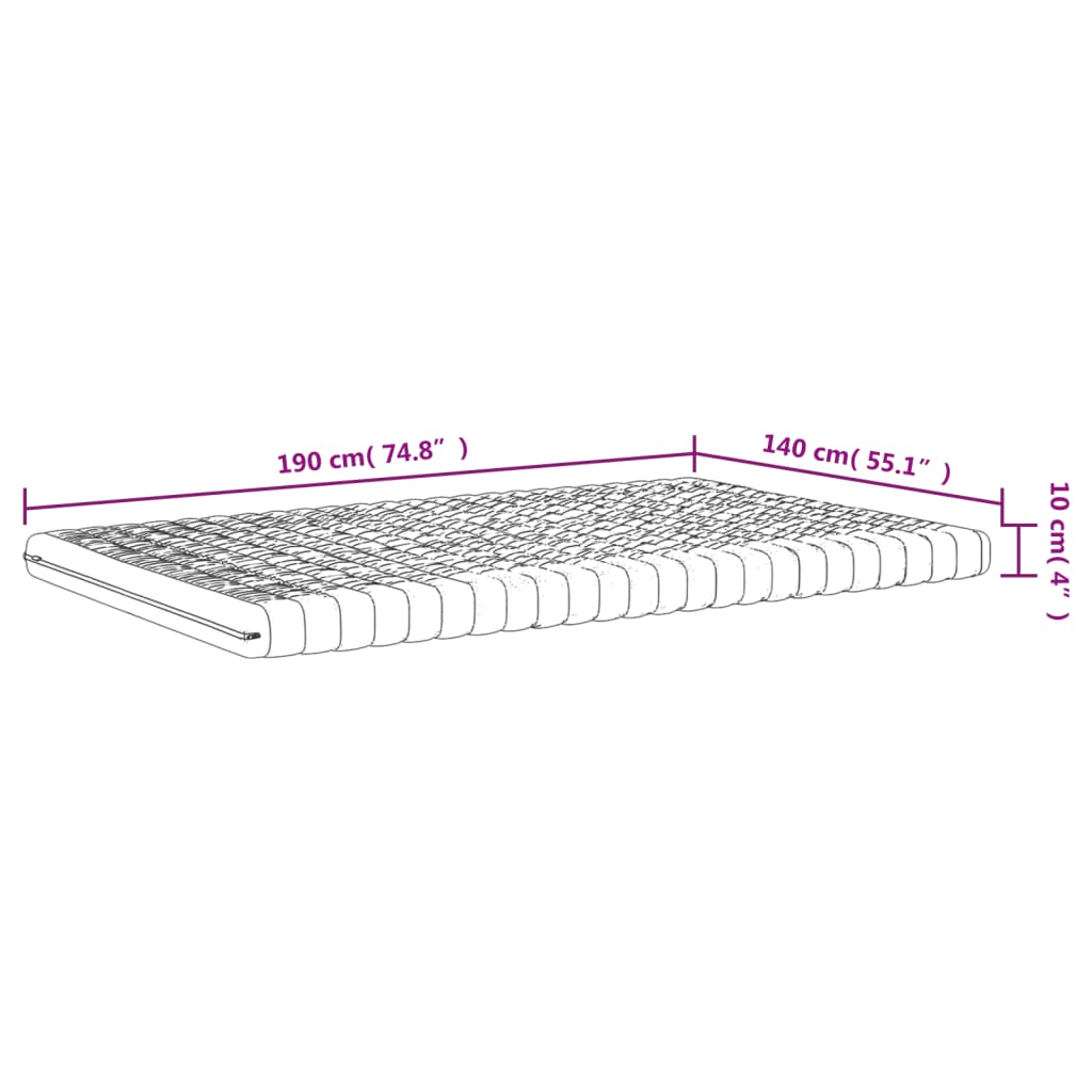 Matelas en mousse blanc 140x190 cm 7 zones dureté 20 ILD