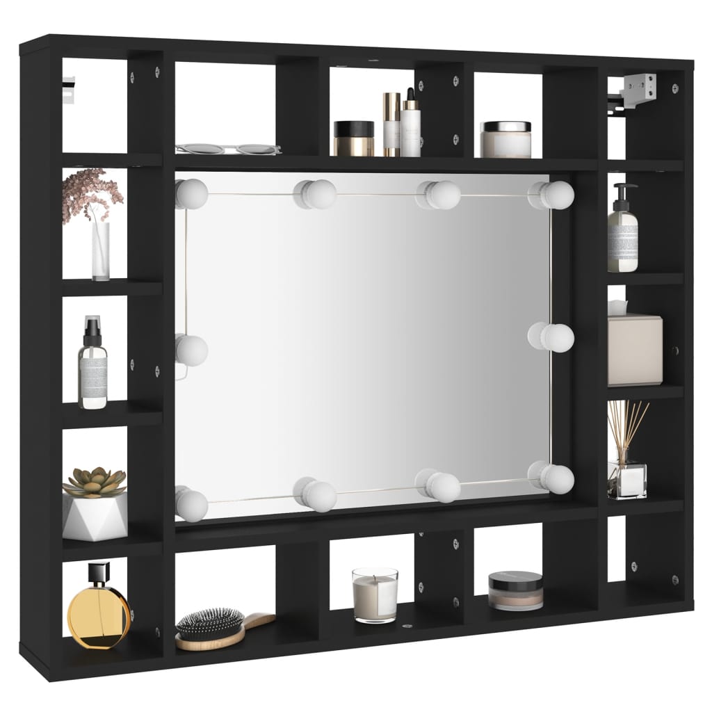 Armoire à miroir à LED noir 91x15x76,5 cm