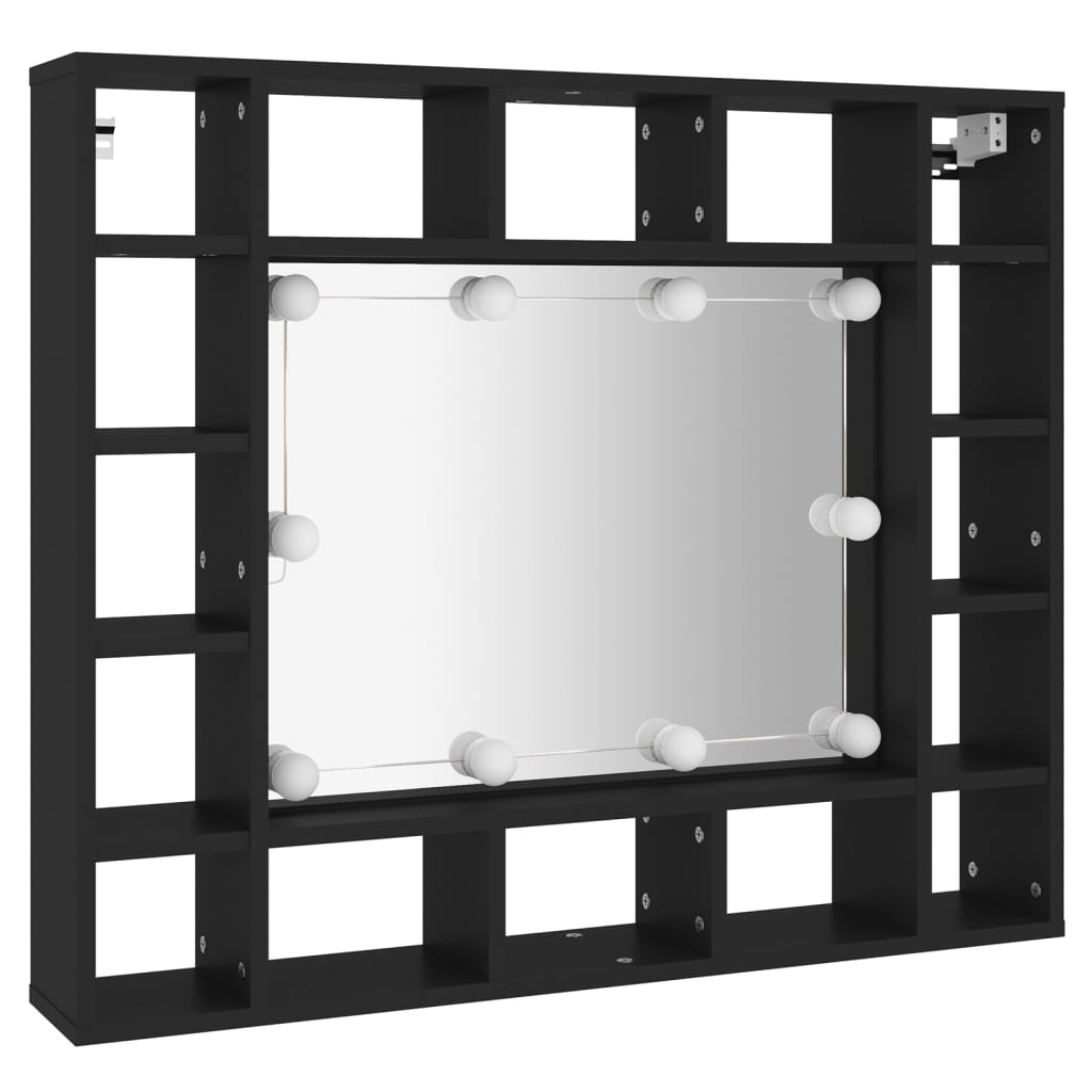 Armoire à miroir à LED noir 91x15x76,5 cm