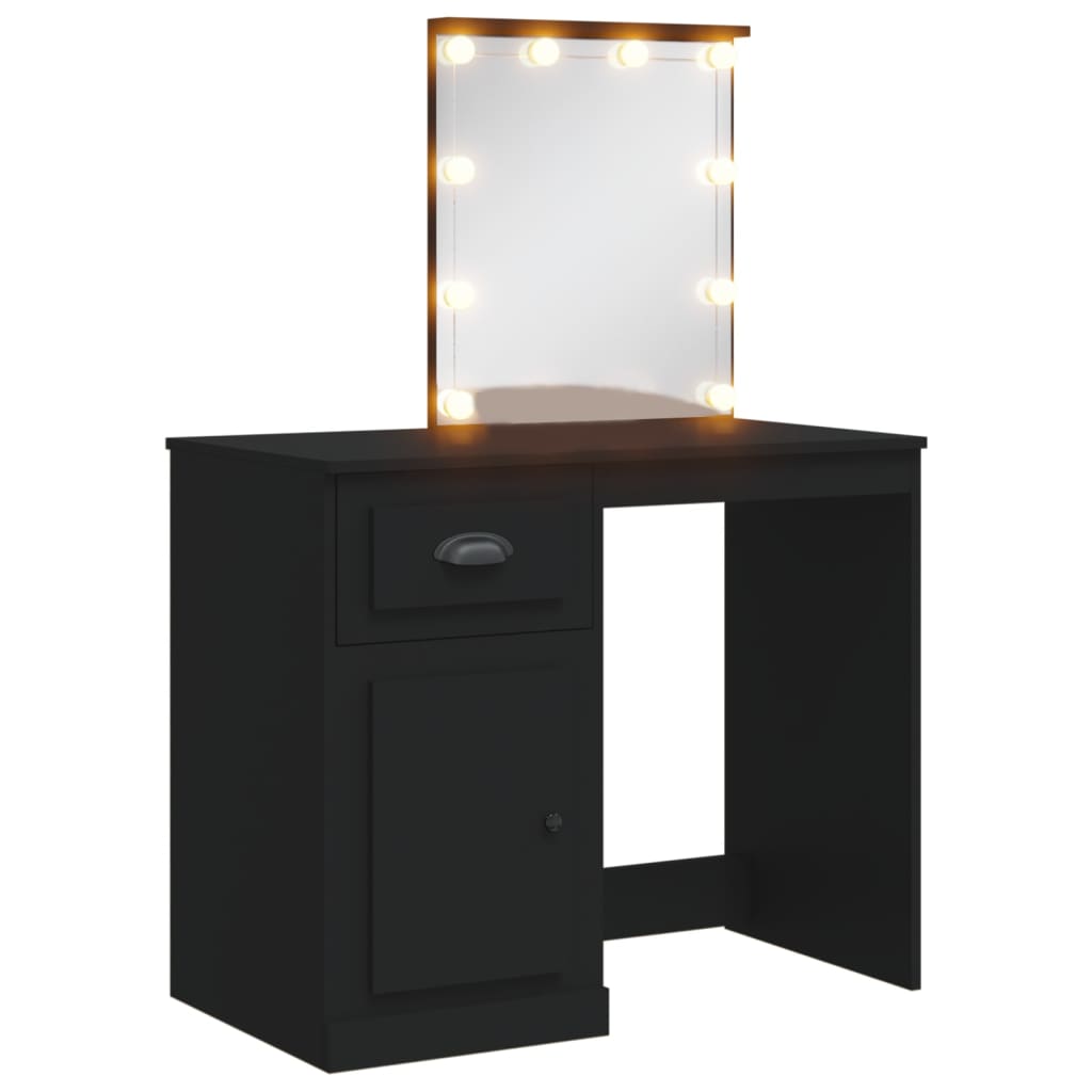 Dressing table with LED lights black 90x42x132.5cm