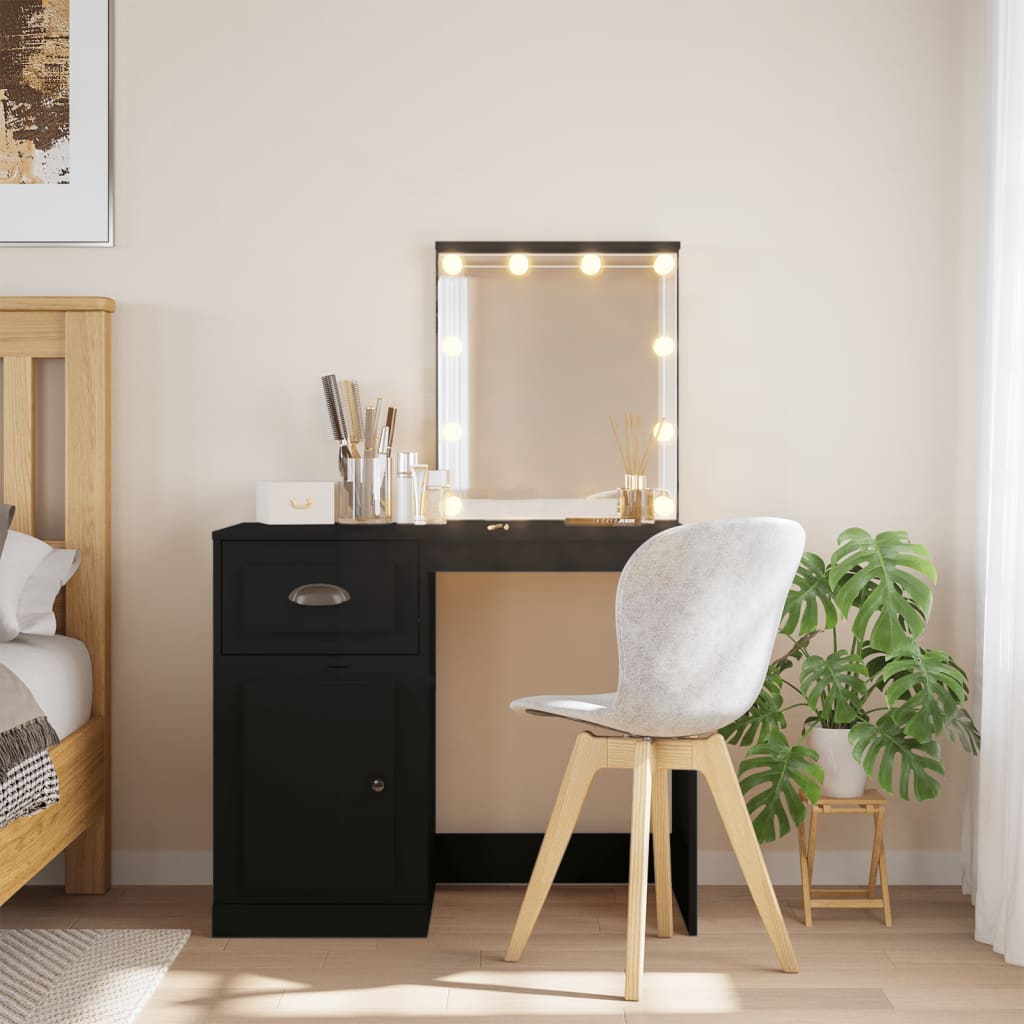 Dressing table with LED lights black 90x42x132.5cm