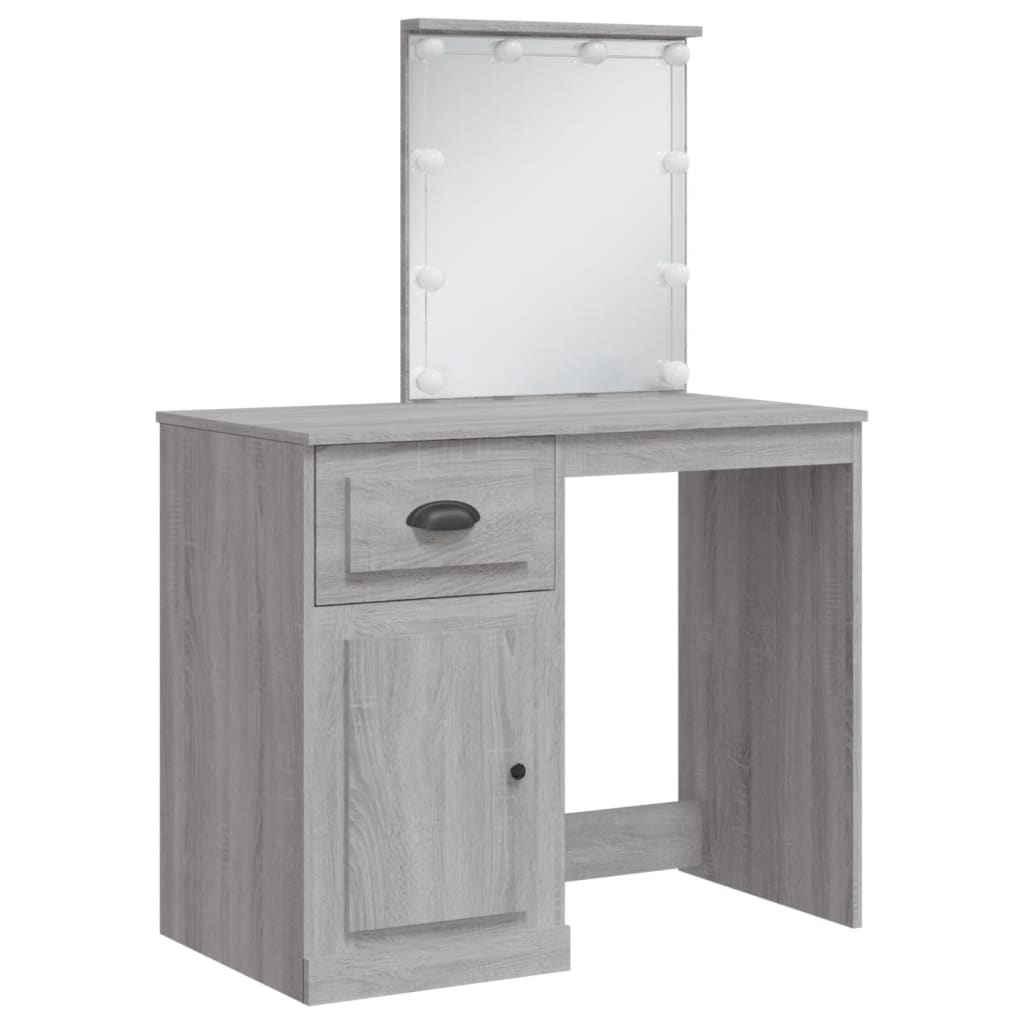 Dressing table with LED lights sonoma gray 90x42x132.5 cm