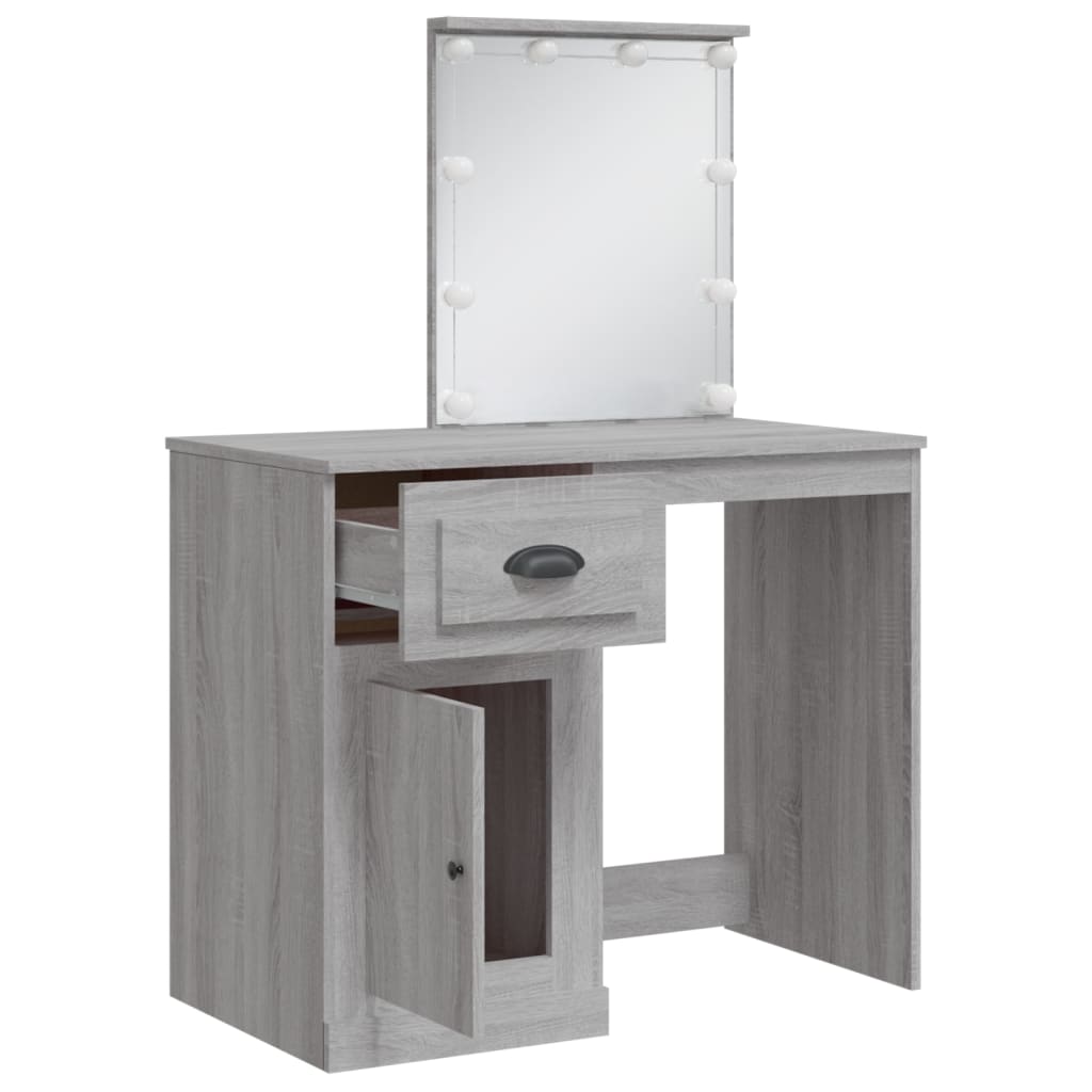 Dressing table with LED lights sonoma gray 90x42x132.5 cm