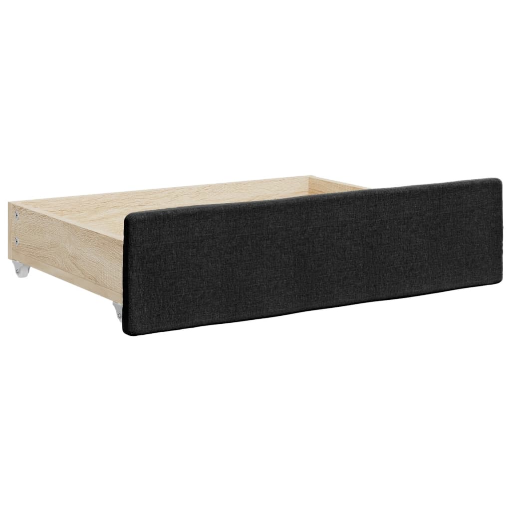 Tiroirs de lit 2 pcs noir bois d'ingénierie et tissu