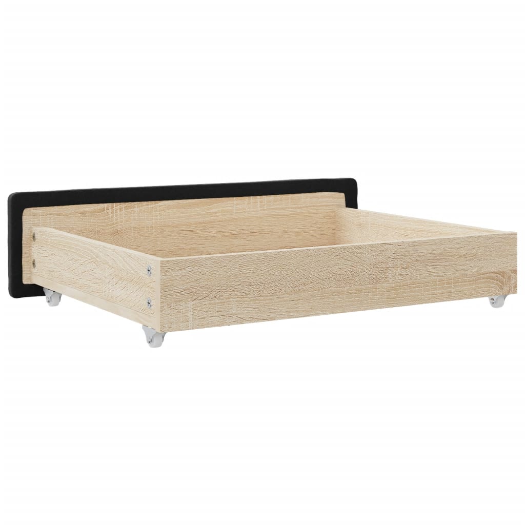 Tiroirs de lit 2 pcs noir bois d'ingénierie et tissu