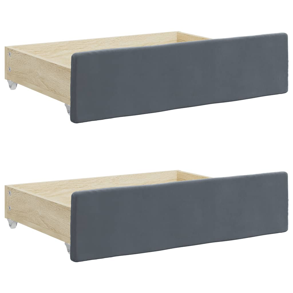 Tiroirs de lit 2 pcs gris foncé bois d'ingénierie et velours