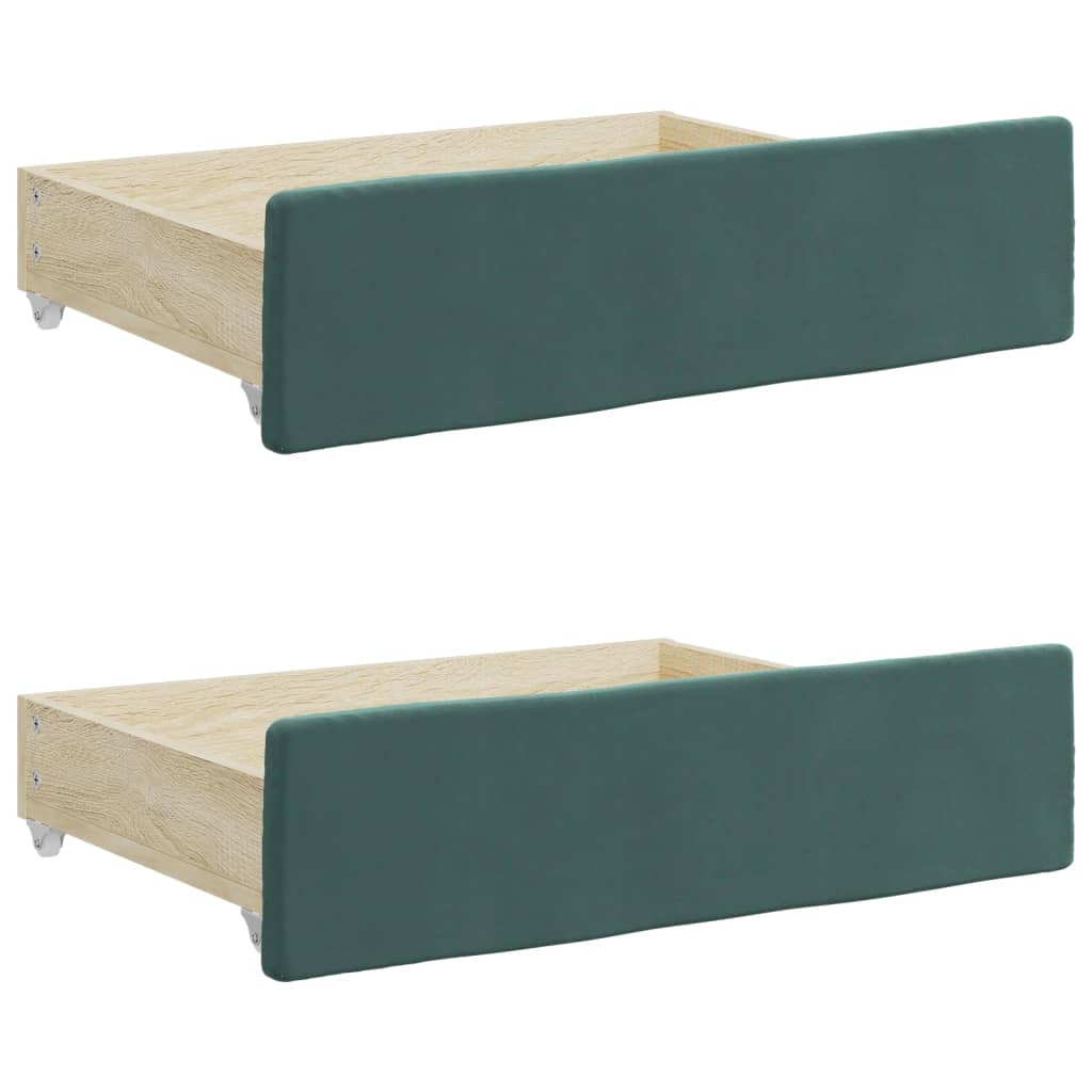 Tiroirs de lit 2 pcs vert foncé bois d'ingénierie et velours