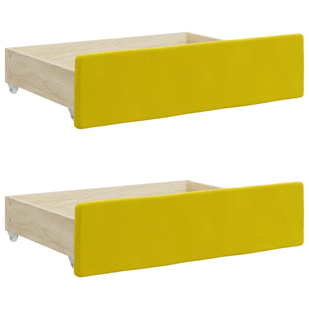 Tiroirs de lit 2 pcs jaune bois d'ingénierie et velours