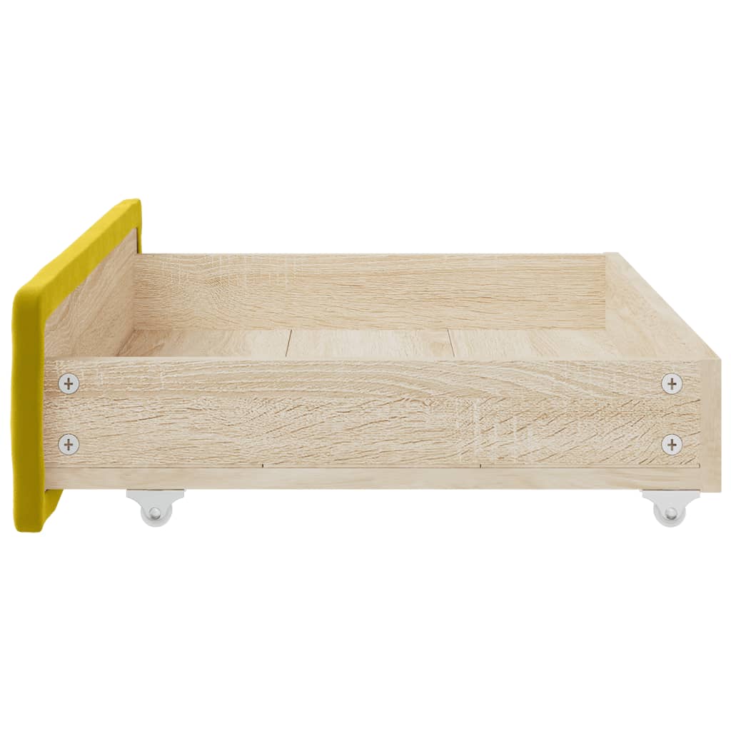 Tiroirs de lit 2 pcs jaune bois d'ingénierie et velours