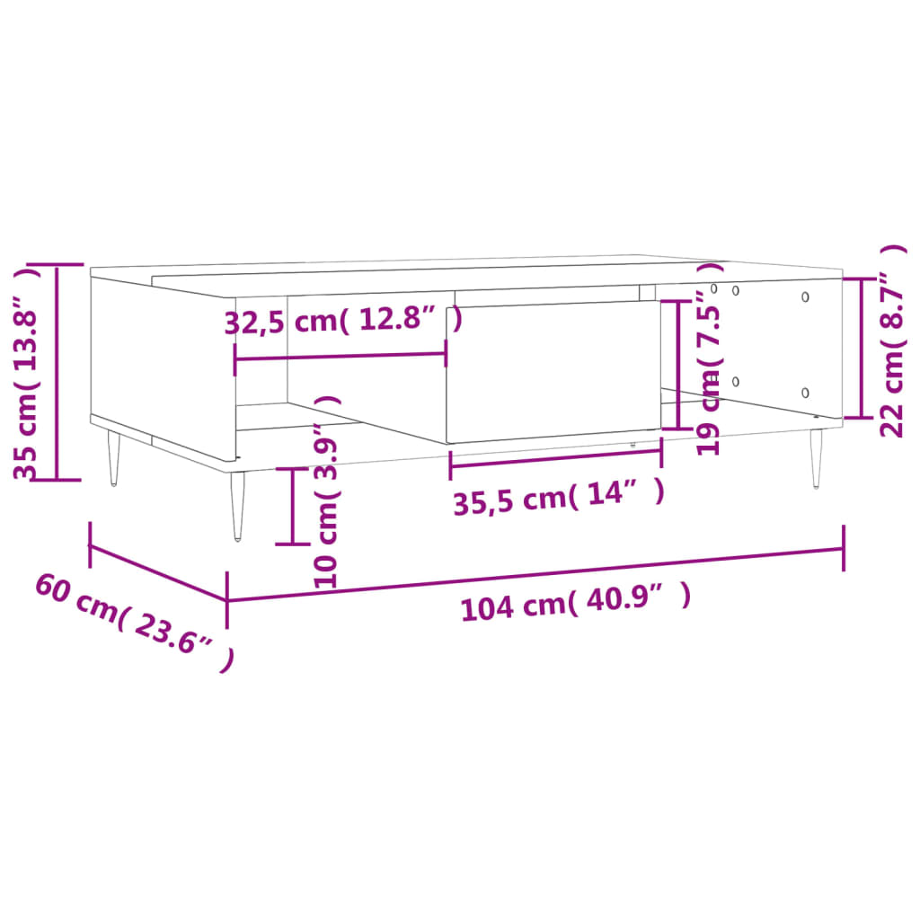 Sonoma coffee table gray 104x60x35 cm engineered wood