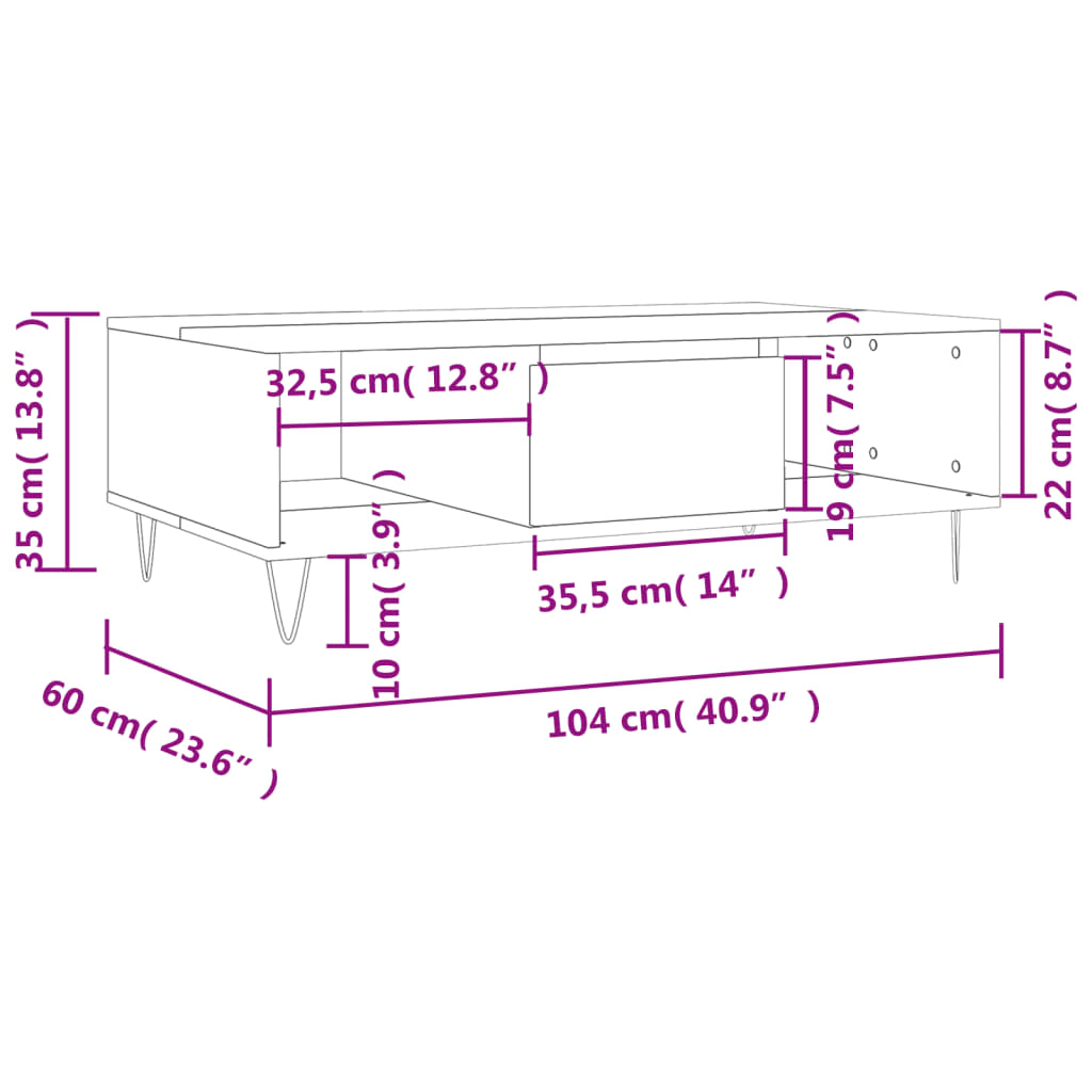 Concrete gray coffee table 104x60x35 cm engineered wood