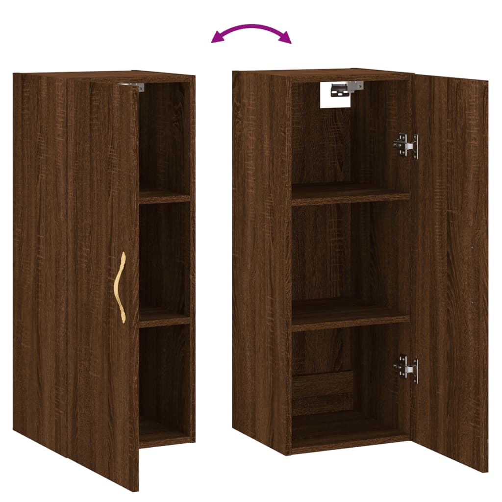 Wandschrank aus braunem Eichenholz, 34,5 x 34 x 90 cm