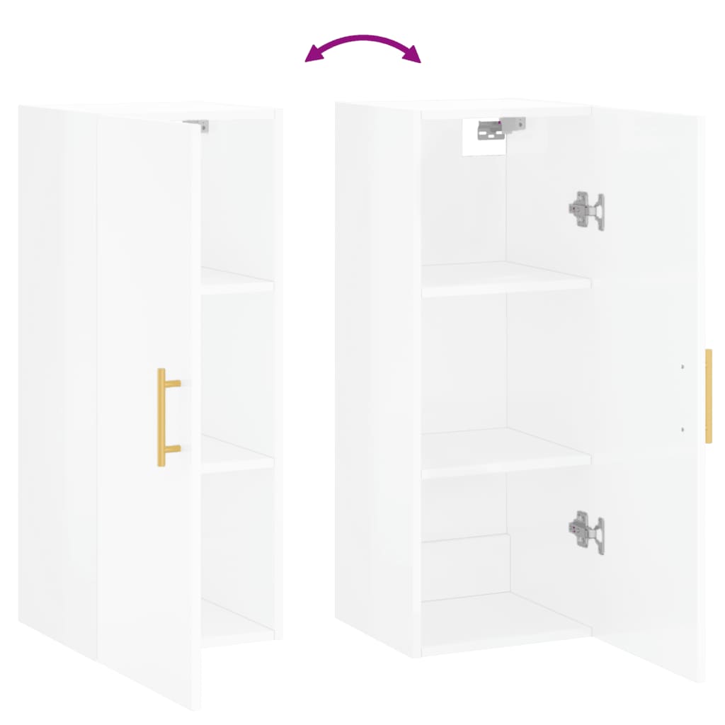 Wall cabinet glossy white 34.5x34x90 cm