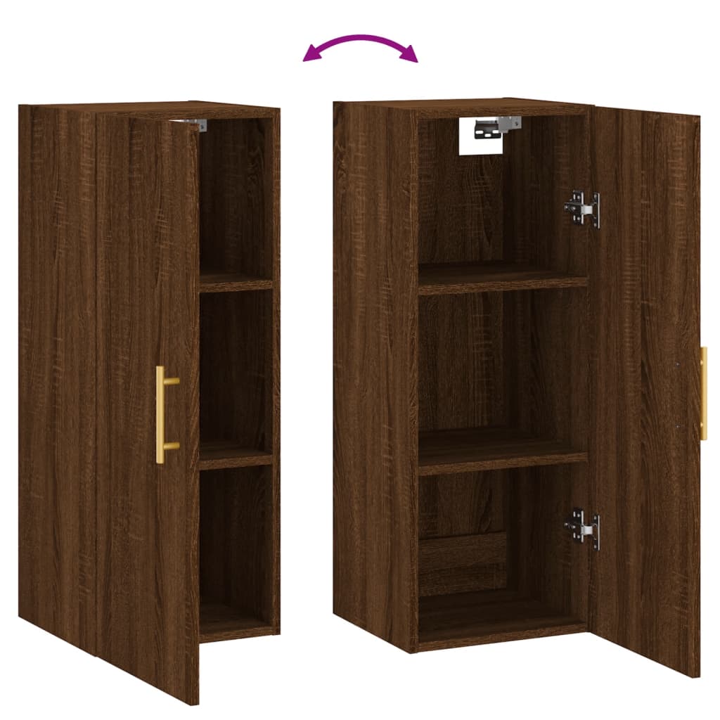 Wandschrank aus braunem Eichenholz, 34,5 x 34 x 90 cm