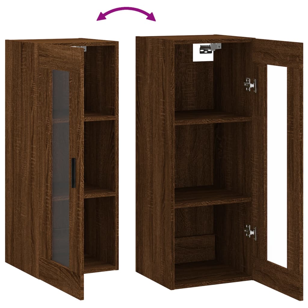 Wandschrank aus braunem Eichenholz, 34,5 x 34 x 90 cm