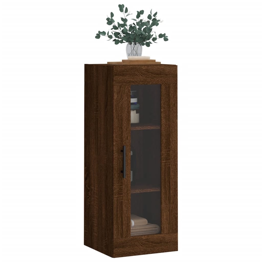 Wandschrank aus braunem Eichenholz, 34,5 x 34 x 90 cm