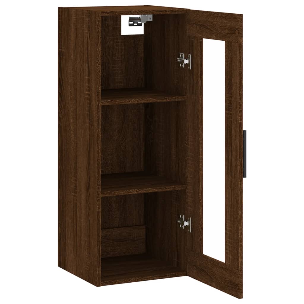 Wandschrank aus braunem Eichenholz, 34,5 x 34 x 90 cm