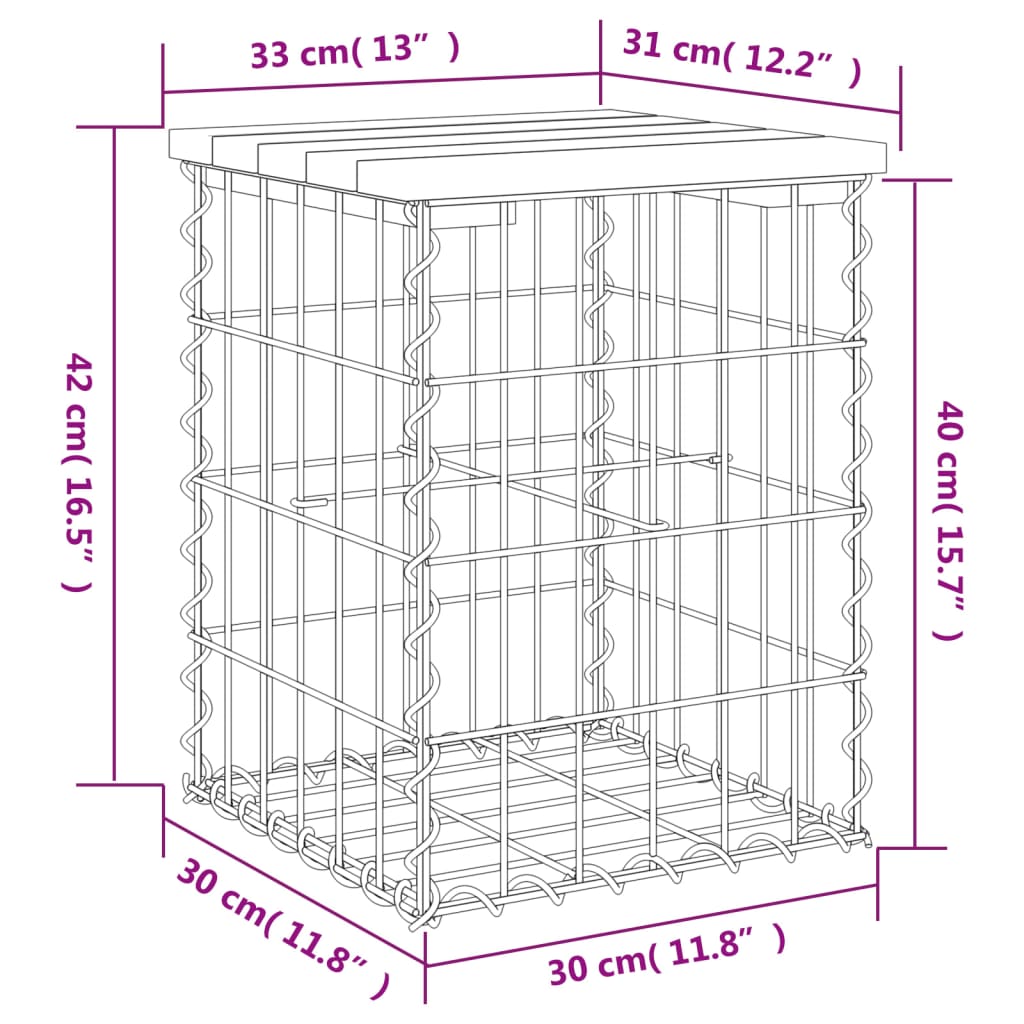 Banc de jardin design de gabion 33x31x42 cm bois massif de pin