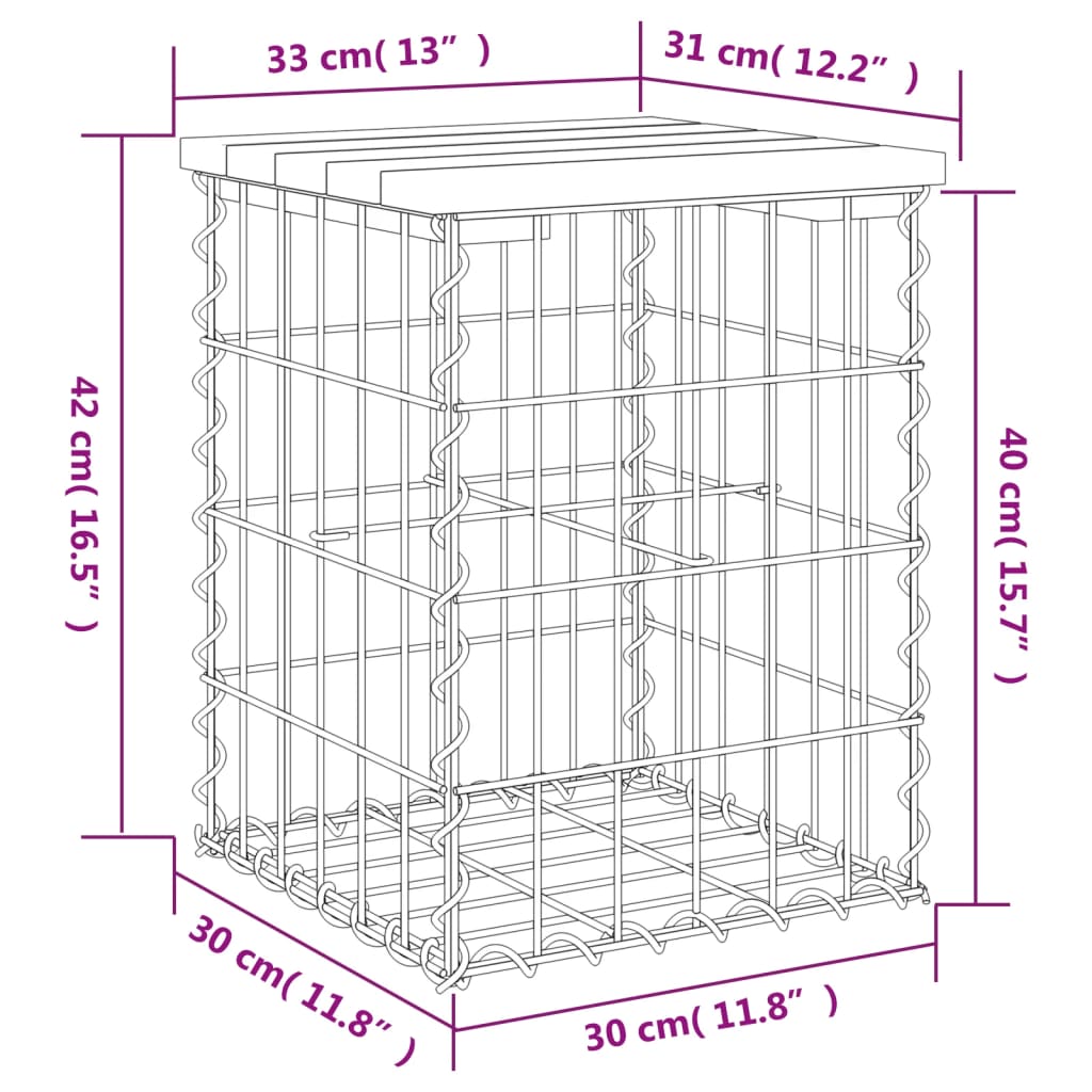 Banc de jardin design gabion 33x31x42 cm bois massif de douglas