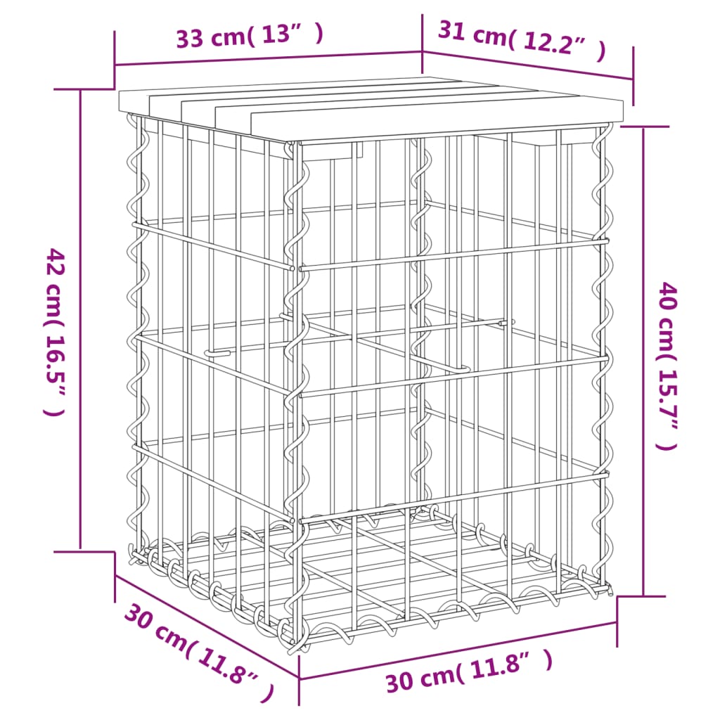 Banc de jardin design gabion 33x31x42 cm bois de pin imprégné