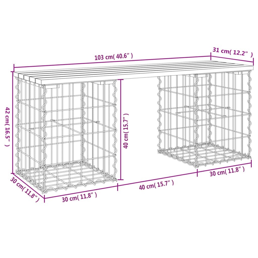 Banc de jardin design gabion 103x31x42 cm bois de pin imprégné