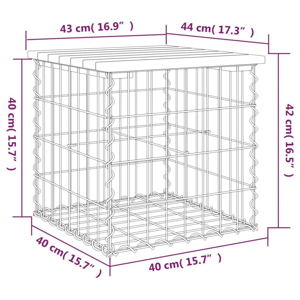 Banc de jardin design de gabion 43x44x42 cm bois massif de pin