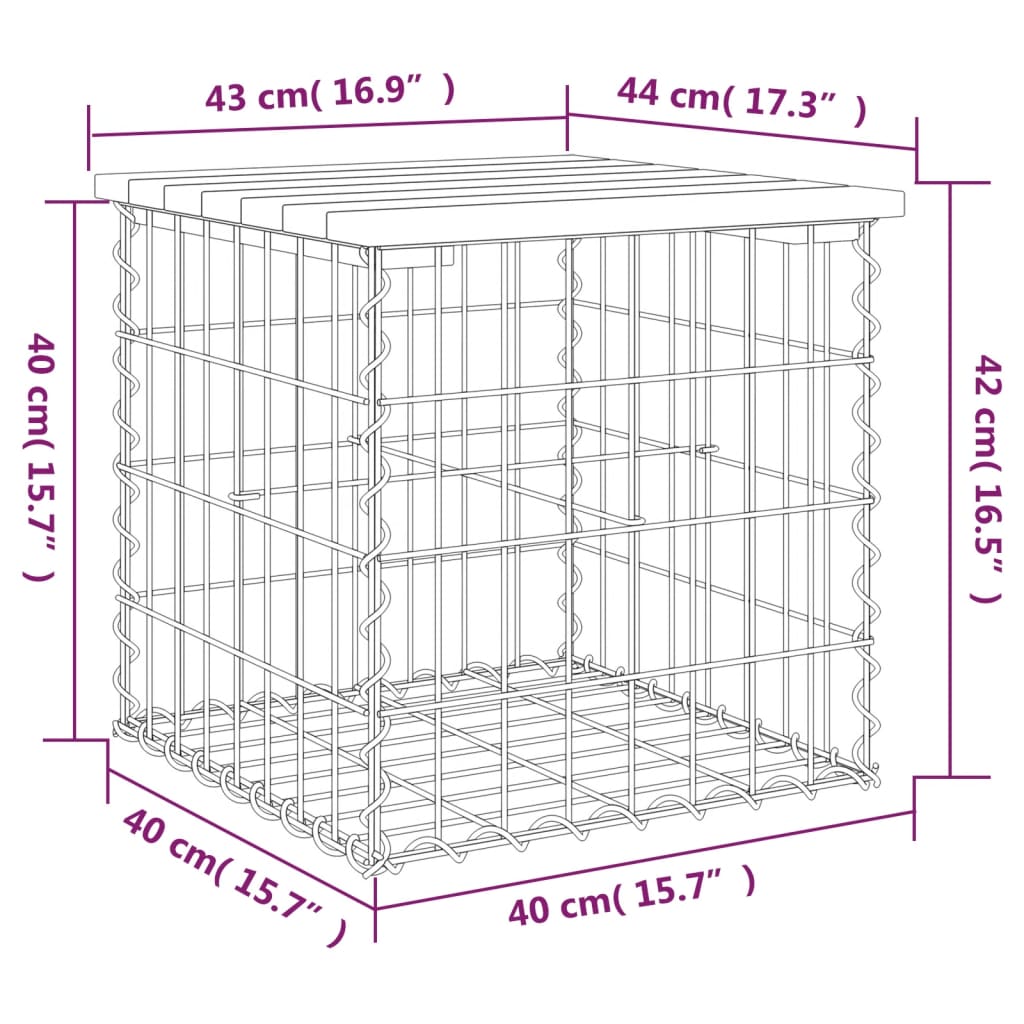 Banc de jardin design gabion 43x44x42 cm bois massif de douglas