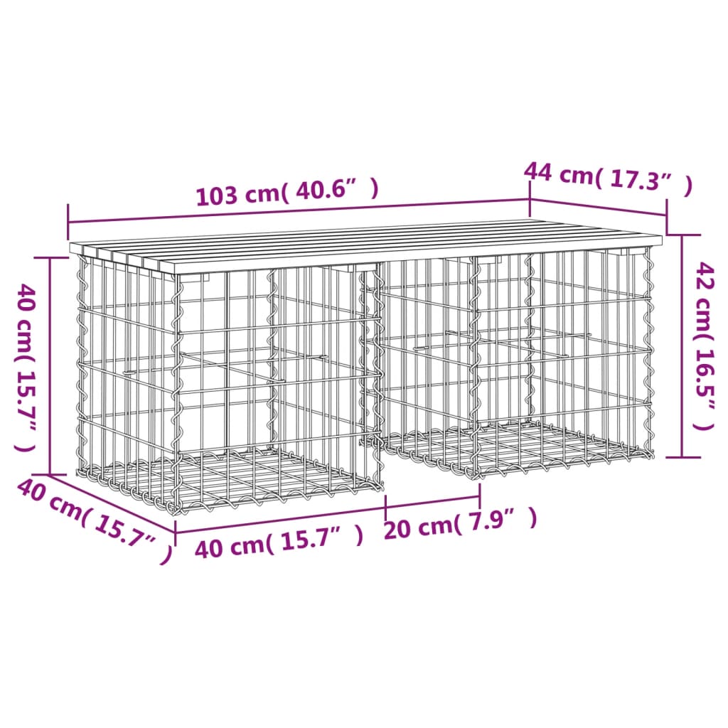 Banc de jardin design de gabion 103x44x42 cm bois massif de pin