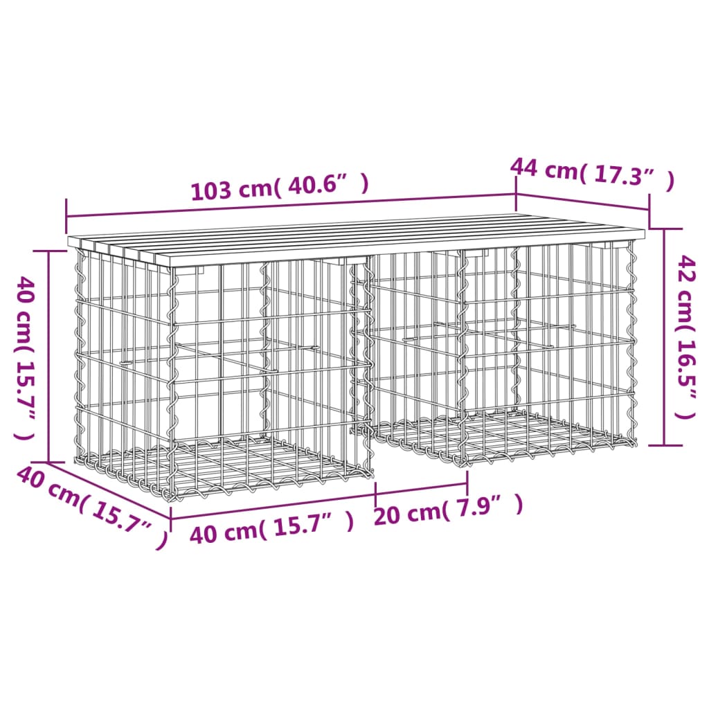 Banc de jardin design gabion 103x44x42cm bois massif de douglas