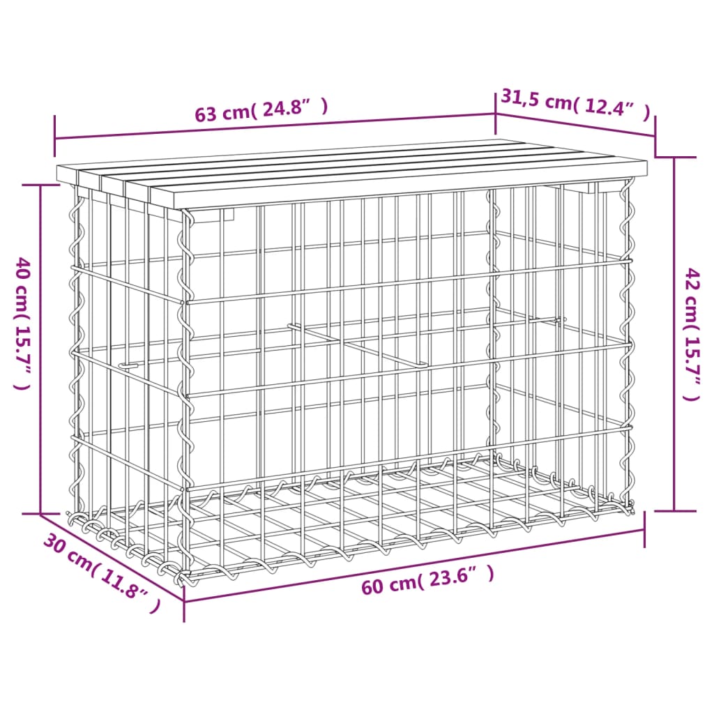 Banc de jardin design de gabion 63x31,5x42cm bois massif de pin