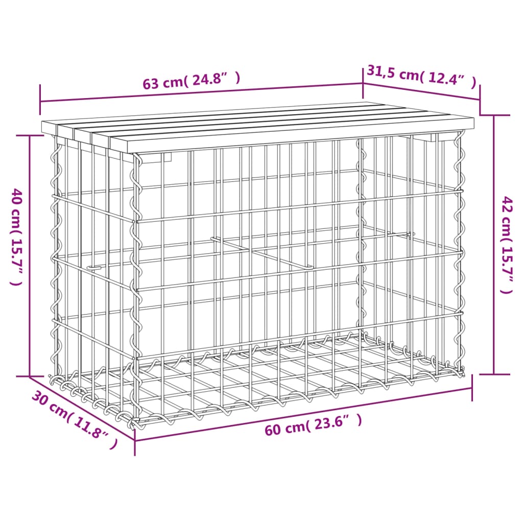 Banc jardin design gabion 63x31,5x42 cm bois massif de douglas