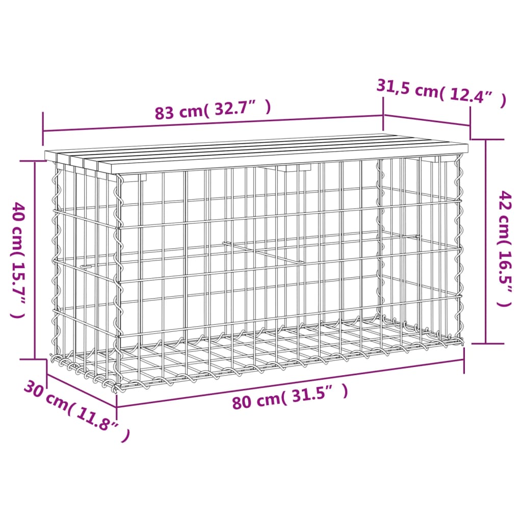 Banc jardin design gabion 83x31,5x42 cm bois massif de douglas