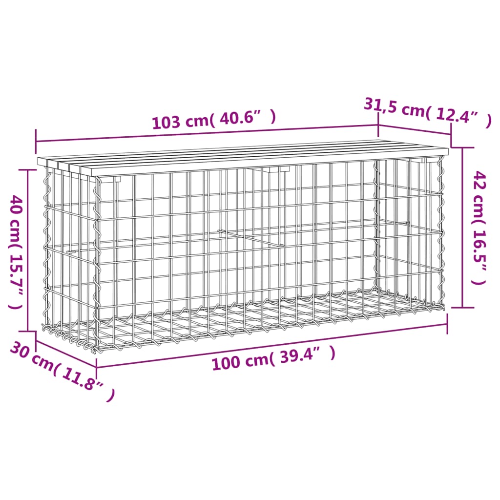 Banc de jardin design de gabion 103x31,5x42 bois massif de pin