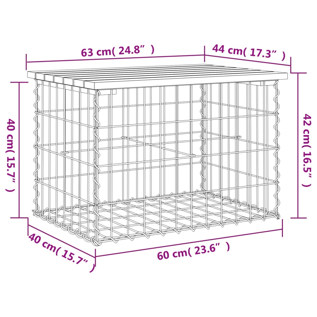 Banc de jardin design de gabion 63x44x42 cm bois massif de pin