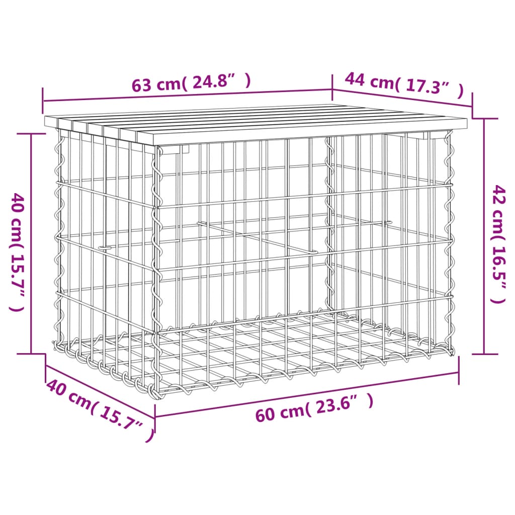 Banc de jardin design gabion 63x44x42 cm bois massif de douglas