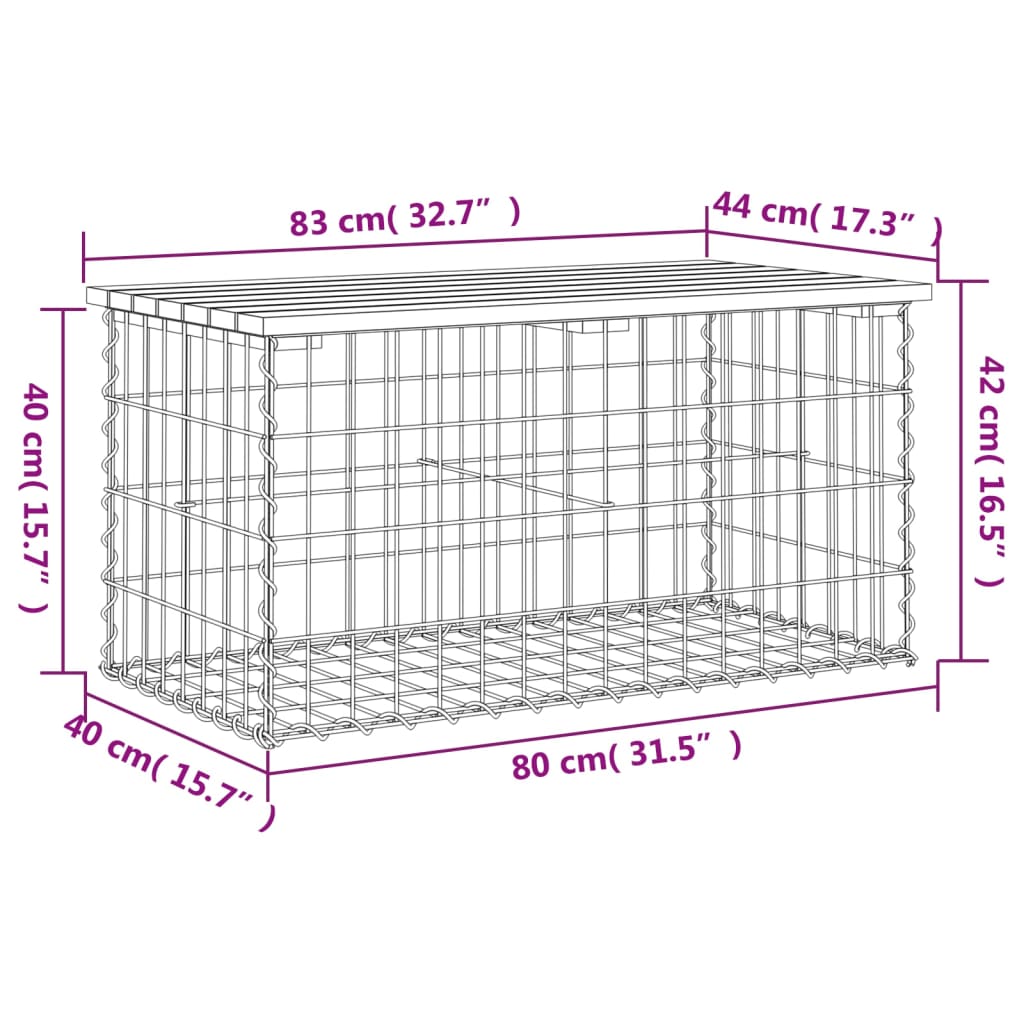 Banc de jardin design gabion 83x44x42 cm bois massif de douglas