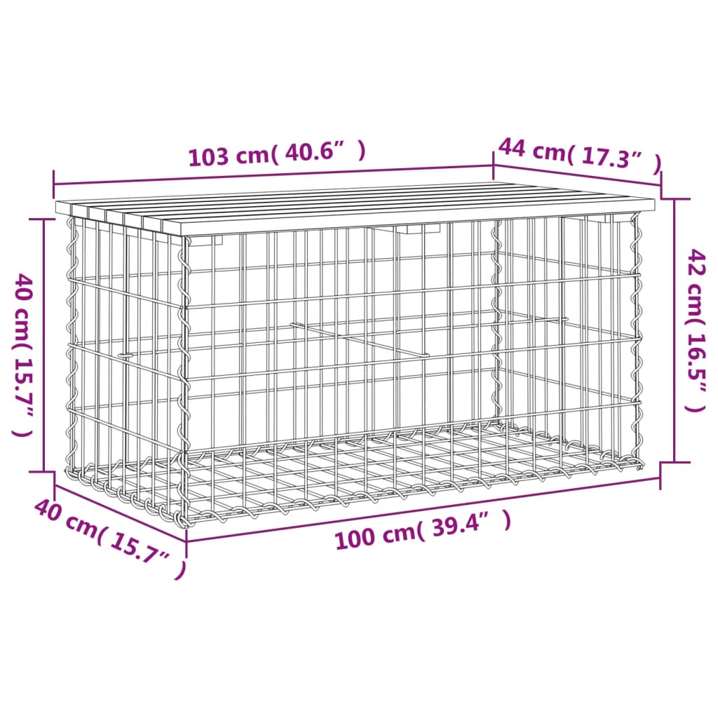 Banc de jardin design de gabion 103x44x42 cm bois massif de pin