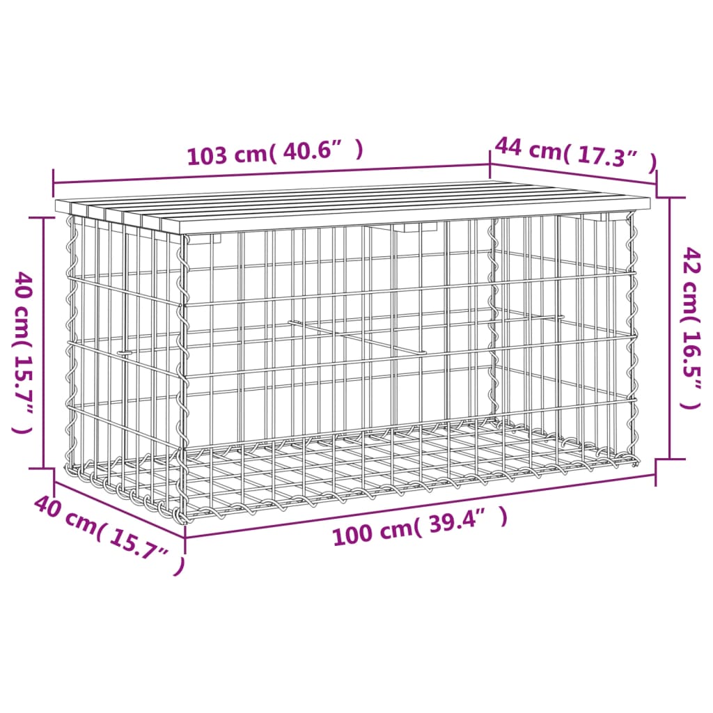 Banc de jardin design gabion 103x44x42cm bois massif de douglas